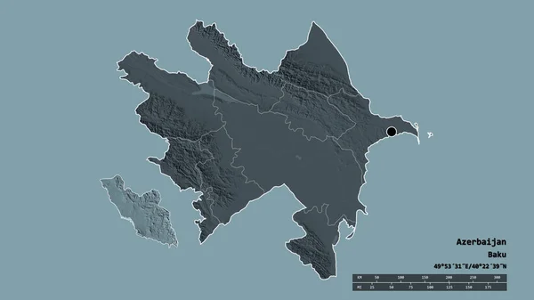 主要な地域部門と分離されたナヒチヴァン地域とアゼルバイジャンの荒廃した形 ラベル 色の標高マップ 3Dレンダリング — ストック写真