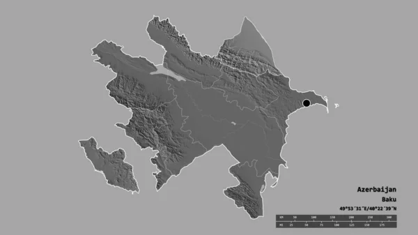以首都 主要区域分部和分离的Quba Khachmaz地区为首都的阿塞拜疆的绝望状态 Bilevel高程图 3D渲染 — 图库照片