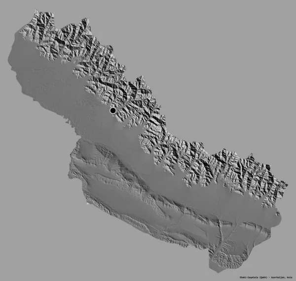 阿塞拜疆Shaki Zaqatala地区的形状 其首都以纯色背景隔离 Bilevel高程图 3D渲染 — 图库照片