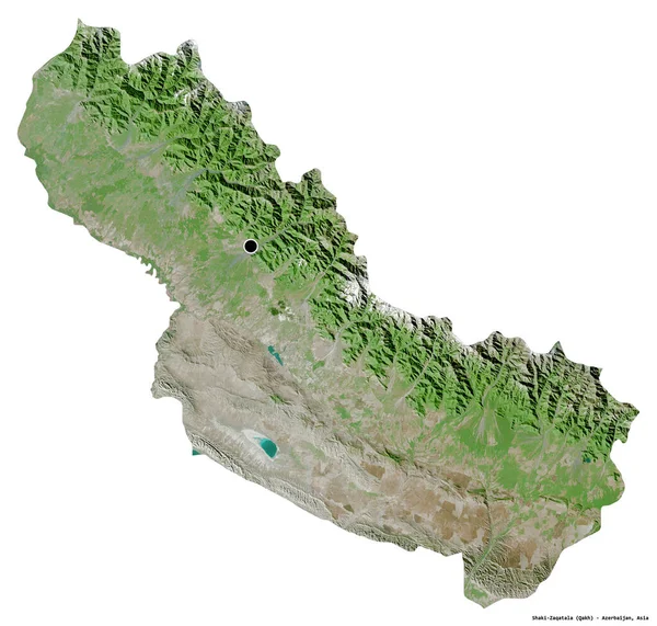 阿塞拜疆Shaki Zaqatala地区的形状 其首都因白色背景而孤立 卫星图像 3D渲染 — 图库照片