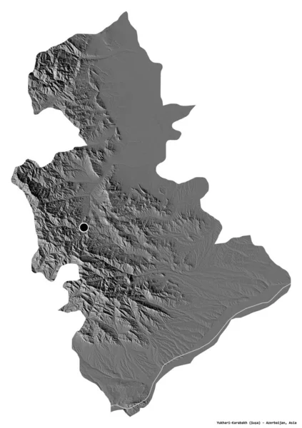 阿塞拜疆地区的Yukhari Karabakh形状 其首都因白人背景而孤立 Bilevel高程图 3D渲染 — 图库照片