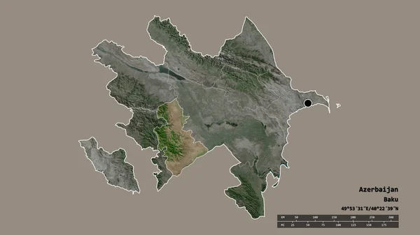 主要な地域部門と分離されたユカリカラバフ地域とアゼルバイジャンの荒廃した形 ラベル 衛星画像 3Dレンダリング — ストック写真
