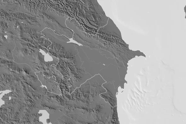 Utvidgat Område Azerbajdzjan Med Landskiss Internationella Och Regionala Gränser Höjdkarta — Stockfoto