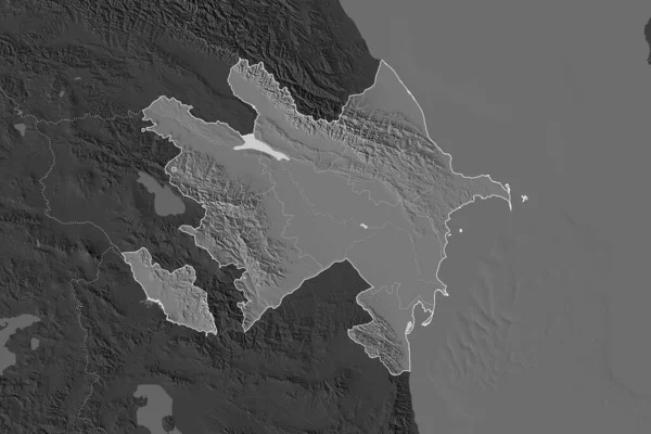 Форма Азербайджану Розділена Погіршенням Сусідніх Областей Межі Білевелівська Карта Висот — стокове фото