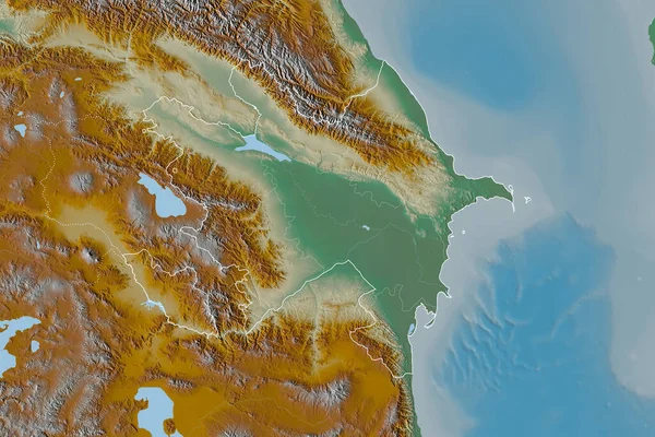 Utvidgat Område Azerbajdzjan Med Landskiss Internationella Och Regionala Gränser Topografisk — Stockfoto
