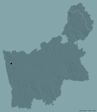 Beyaz Rusya 'nın başkenti Hrodna' nın katı renk arkaplanı ile izole edilmiş bir bölgesidir. Renkli yükseklik haritası. 3B görüntüleme