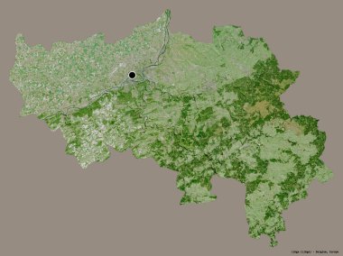 Liege, Belçika 'nın başkenti, koyu renk arka planda izole edilmiştir. Uydu görüntüleri. 3B görüntüleme