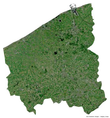 Belçika 'nın Batı-Vlaanderen eyaletinin başkenti beyaz arka planda izole edilmiştir. Uydu görüntüleri. 3B görüntüleme