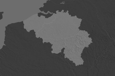 Belçika 'nın şekli, komşu bölgelerin dedoygunluğuyla ayrılır. Çift seviyeli yükseklik haritası. 3B görüntüleme