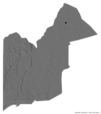 Belize 'nin Orange Walk semti, başkenti beyaz arka planda izole edilmiş. Çift seviyeli yükseklik haritası. 3B görüntüleme