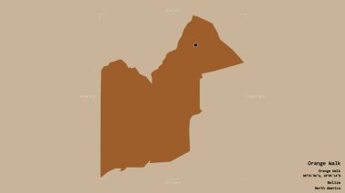 Orange Walk bölgesi, Belize bölgesi, sağlam bir arka planda izole edilmiş bir sınır kutusunda. Etiketler. Desenli dokuların bileşimi. 3B görüntüleme