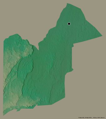 Belize 'nin Orange Walk semti, başkenti katı renk arkaplanı ile izole edilmiş. Topografik yardım haritası. 3B görüntüleme