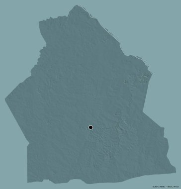 Alibori 'nin şekli, Benin Bölümü, sermayesi koyu renk arka planda izole edilmiş. Renkli yükseklik haritası. 3B görüntüleme