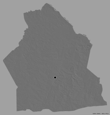 Alibori 'nin şekli, Benin Bölümü, sermayesi koyu renk arka planda izole edilmiş. Çift seviyeli yükseklik haritası. 3B görüntüleme