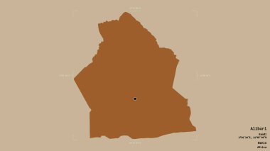 Alibori Bölgesi, Benin Departmanı, jeoreferated sınır kutusunda sağlam bir arka planda izole edilmiş. Etiketler. Desenli dokuların bileşimi. 3B görüntüleme