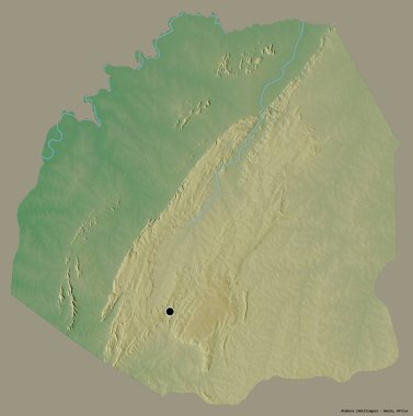 Atakora 'nın şekli, Benin Bölümü, sermayesi koyu renk arka planda izole edilmiş. Topografik yardım haritası. 3B görüntüleme
