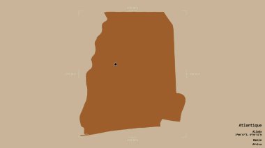 Atlantique bölgesi, Benin departmanı, jeoreferatlı bir sınır kutusunda sağlam bir arka planda izole edilmiş. Etiketler. Desenli dokuların bileşimi. 3B görüntüleme