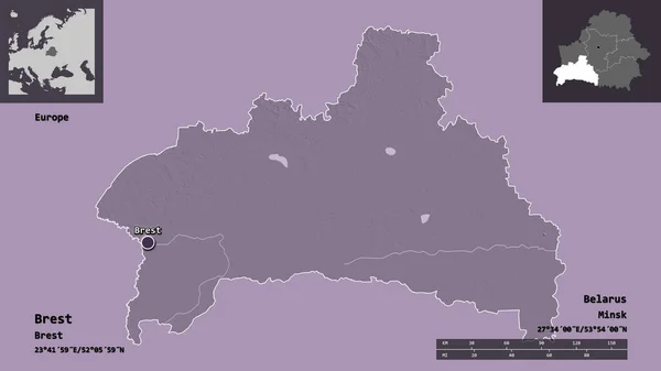 Forme Brest Région Biélorussie Capitale Échelle Distance Aperçus Étiquettes Carte — Photo