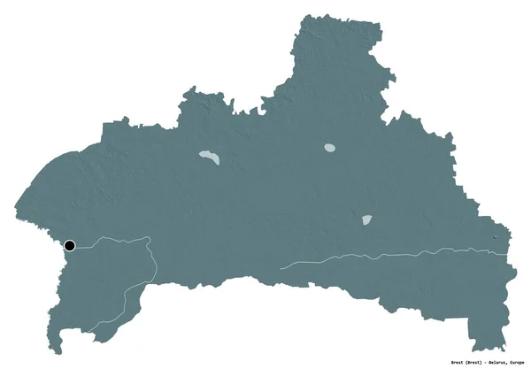 白を背景に孤立した首都で ベラルーシの地域であるブレストの形 色の標高マップ 3Dレンダリング — ストック写真