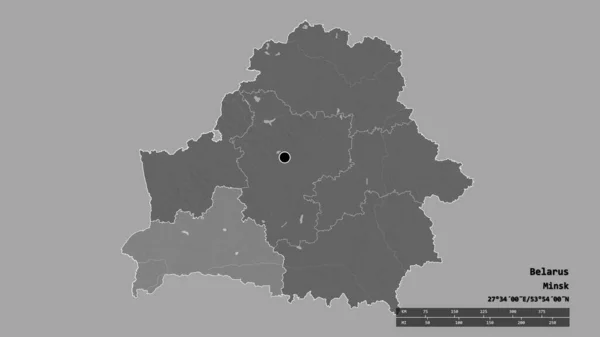 Desaturated Shape Belarus Its Capital Main Regional Division Separated Brest — Stock Photo, Image
