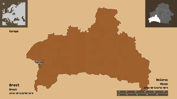 Form Brest Regionen Vitryssland Och Dess Huvudstad Avståndsskala Förhandsvisningar Och — Stockfoto