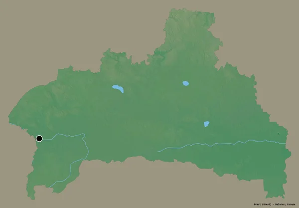 ベラルーシの地域であるブレストの形は その首都はしっかりとした色の背景に隔離されています 地形図 3Dレンダリング — ストック写真