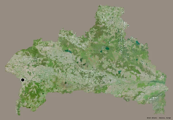 白俄罗斯区域布列斯特的形状 其首都用纯色背景隔开 卫星图像 3D渲染 — 图库照片