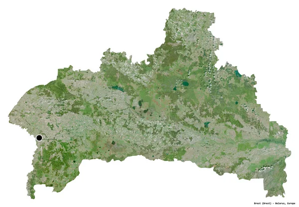 Form Brest Regionen Vitryssland Med Huvudstaden Isolerad Vit Bakgrund Satellitbilder — Stockfoto