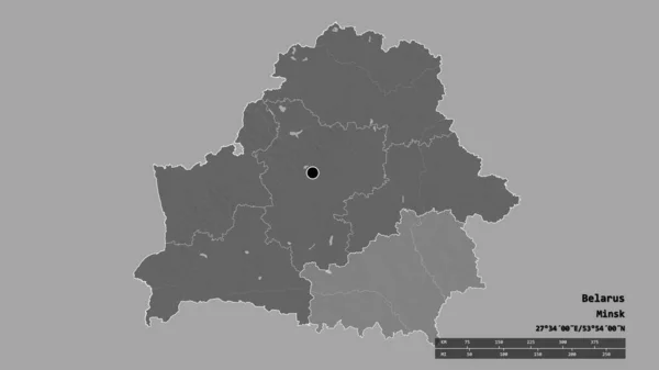 以首都 主要区域分部和分离的家园地区为首都的白俄罗斯的绝望面貌 Bilevel高程图 3D渲染 — 图库照片