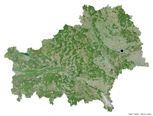 白俄罗斯地区Homyel 的形状 其首都被白色背景隔离 卫星图像 3D渲染 — 图库照片