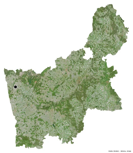 Shape Hrodna Region Belarus Its Capital Isolated White Background Satellite — Stock Photo, Image