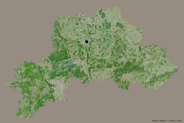 形状的Mahilyow 白俄罗斯地区 其首都隔离在一个坚实的色彩背景 卫星图像 3D渲染 — 图库照片