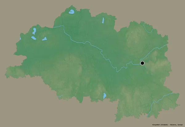 白俄罗斯Vitsyebsk地区的形状 其首都以纯色背景隔离 地形浮雕图 3D渲染 — 图库照片