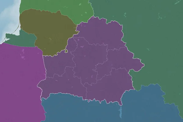 Rozšířená Oblast Běloruska Obrysem Země Mezinárodními Regionálními Hranicemi Barevná Mapa — Stock fotografie