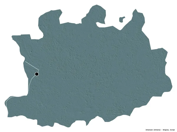 ベルギーのアントワープ州の形で 首都は白い背景に隔離されています 色の標高マップ 3Dレンダリング — ストック写真