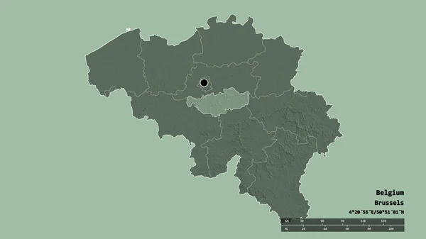 Desaturerad Form Belgien Med Dess Huvudstad Huvudsakliga Regionala Indelning Och — Stockfoto