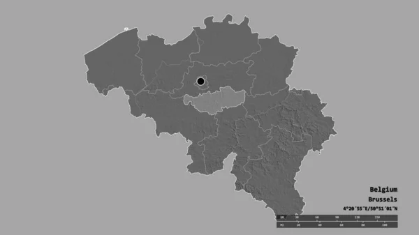 Forma Dessaturada Bélgica Com Sua Capital Principal Divisão Regional Área — Fotografia de Stock
