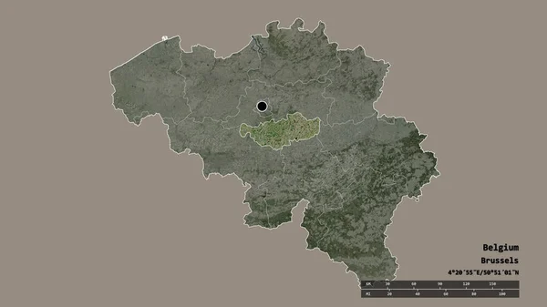 Desaturated Shape Belgium Its Capital Main Regional Division Separated Brabant — Stock Photo, Image