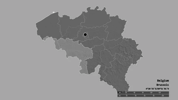 Desaturated Shape Belgium Its Capital Main Regional Division Separated Hainaut — Stock Photo, Image