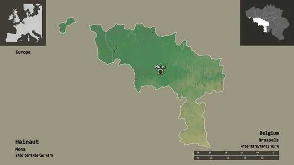 Form Des Hennegau Der Belgischen Provinz Und Seiner Hauptstadt Entfernungsskala — Stockfoto
