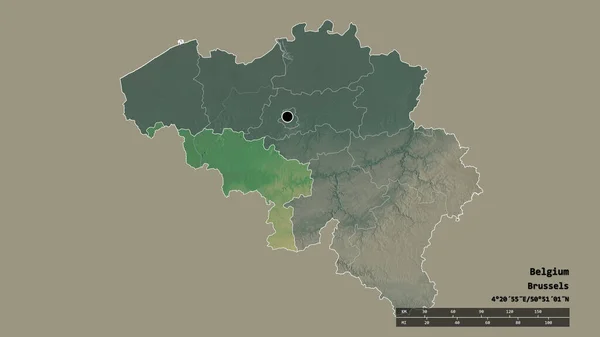 Forma Desolata Del Belgio Con Sua Capitale Principale Divisione Regionale — Foto Stock