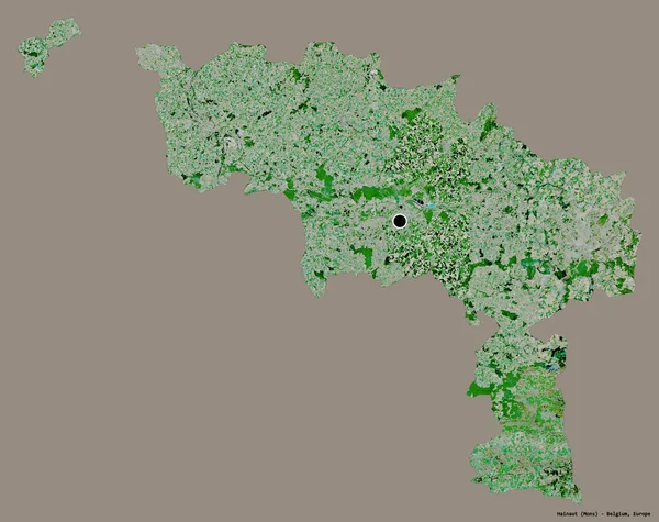 比利时海纳特省海纳特省的形状 其首府被隔离在纯色的背景下 卫星图像 3D渲染 — 图库照片