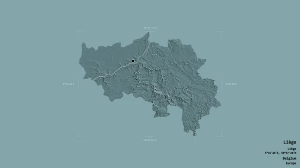 比利时利吉省的一个区域 在一个地理参考方块中被坚固的背景隔离 彩色高程图 3D渲染 — 图库照片
