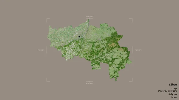ベルギーの省リエージュの地域は 洗練された境界の箱の中にしっかりとした背景に隔離されています ラベル 衛星画像 3Dレンダリング — ストック写真