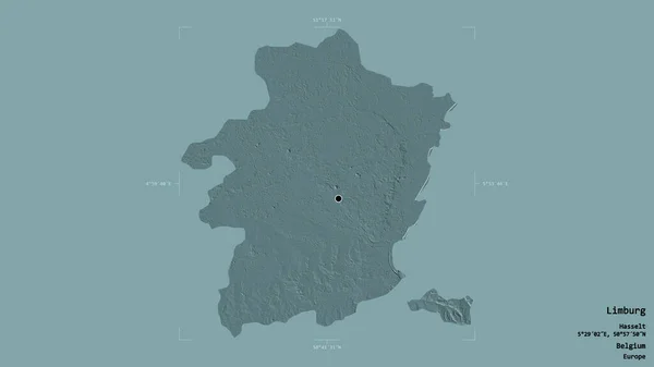 比利时林堡地区 以坚实的背景隔离在一个地理参考方块中 彩色高程图 3D渲染 — 图库照片