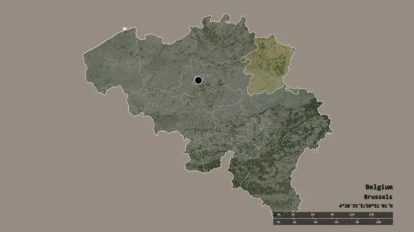 主要な地域部門と分離されたリンブルフ地域とベルギーの荒廃した形 ラベル 衛星画像 3Dレンダリング — ストック写真
