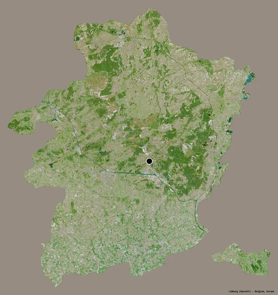 ベルギーのリンブルフ州の形で その首都はしっかりとした色の背景に隔離されています 衛星画像 3Dレンダリング — ストック写真