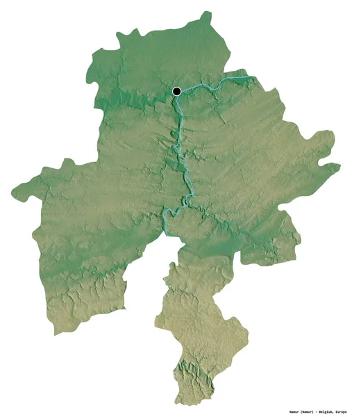 Form Namur Provinsen Belgien Med Huvudstaden Isolerad Vit Bakgrund Topografisk — Stockfoto