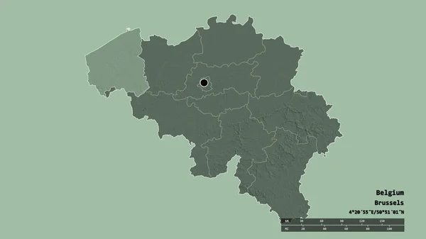 Desaturated Shape Belgium Its Capital Main Regional Division Separated West — Stock Photo, Image