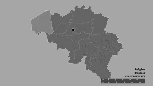 Desaturated Shape Belgium Its Capital Main Regional Division Separated West — Stock Photo, Image